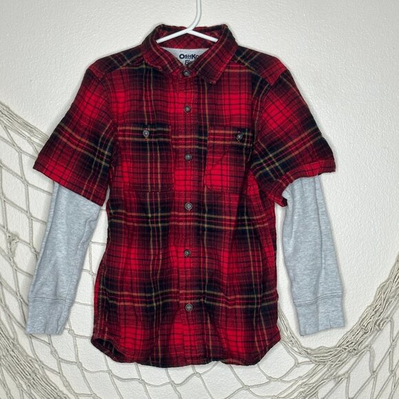 OshKosh B'gosh Other - OSHKOSH B'GOSH Boy's Red Plaid Flannel Shirt with Thermal Sleeves 6